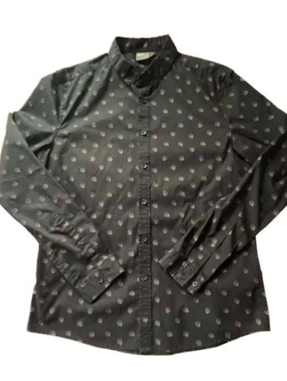 ASOS Men's Black Skull All-Over Print Long Sleeve Button Down Shirt